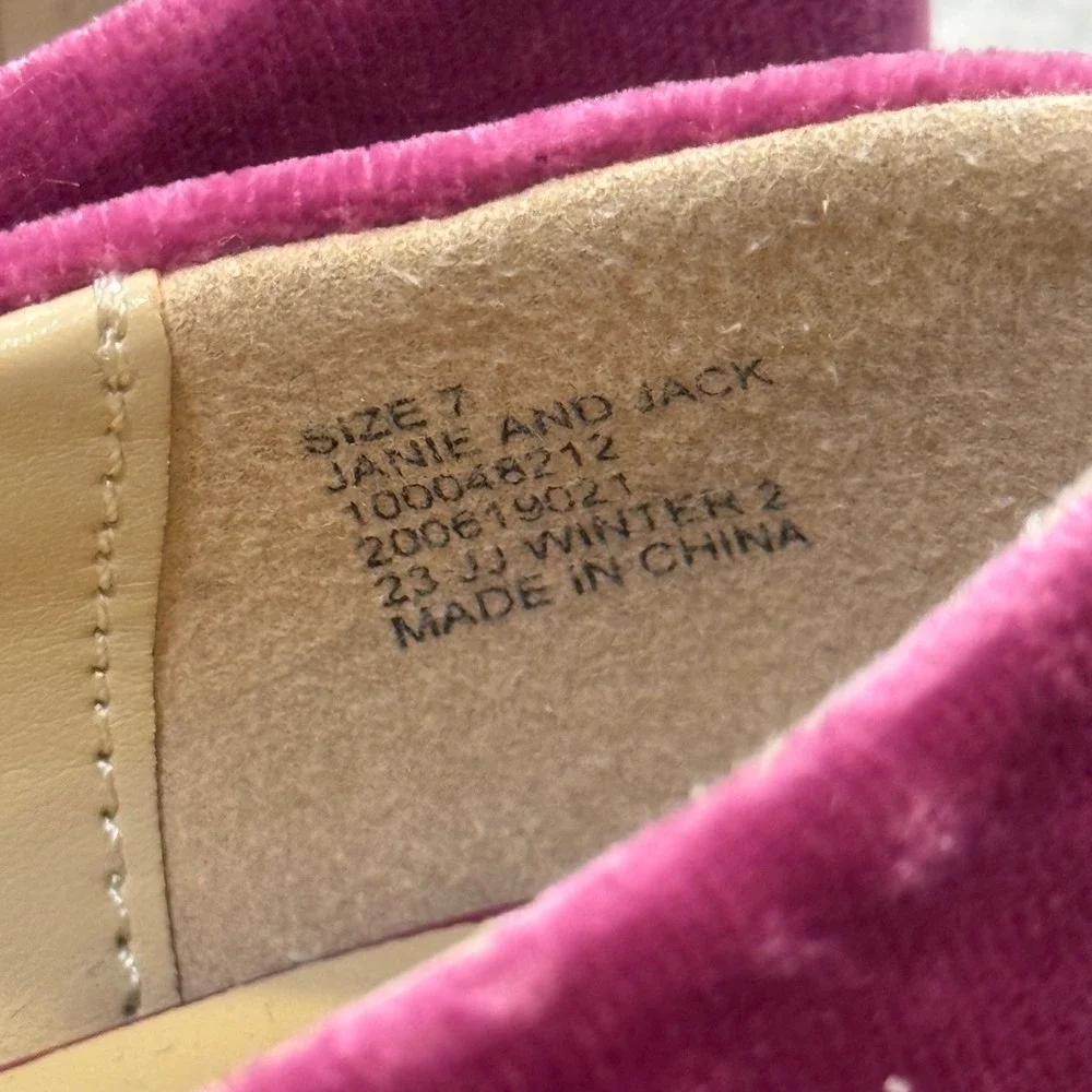 Janie and Jack Velvet Bow Mary Jane Flats Ballet Berry Pink Size 7 Wedding Guest